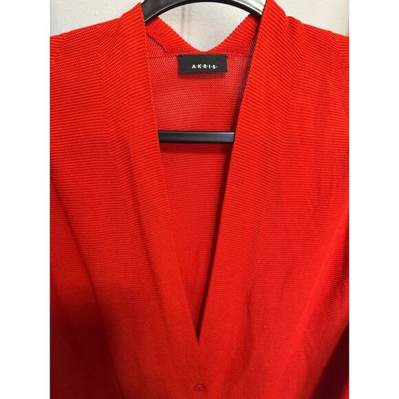 Akris Cotton V-Neck Long Sleeve Cardigan In Tomato Red Size 14 - Picture 6 of 16